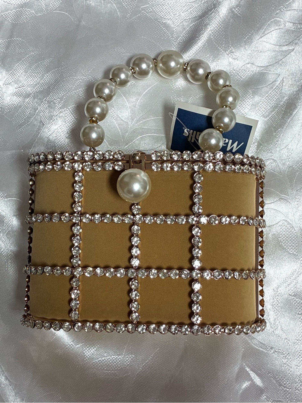 Pearl with Rhinestone Handbag in Rose Gold